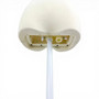 Premium Beige Velvet Female Plastic Torso with Adjustable Height Wooden Stand, full-height product view on a white background, full-height product photograph