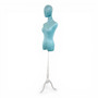 Premium Green Velvet Female Plastic Torso with Adjustable Height Wooden Stand