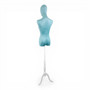 Premium Green Velvet Female Plastic Torso with Adjustable Height Wooden Stand