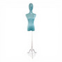 Premium Green Velvet Female Plastic Torso with Adjustable Height Wooden Stand, full-height product view on a white background, gallery image 9 of 14