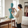 Premium Green Velvet Female Plastic Torso with Adjustable Height Wooden Stand, product shown against a coloured background