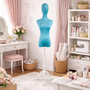 Premium Green Velvet Female Plastic Torso with Adjustable Height Wooden Stand