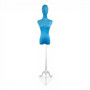 Premium Blue Velvet Female Plastic Torso with Adjustable Height Wooden Stand, full-height product view on a white background, gallery image 14 of 15