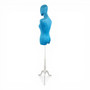 Premium Blue Velvet Female Plastic Torso with Adjustable Height Wooden Stand, full-height product view on a white background, gallery image 12 of 15