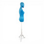 Premium Blue Velvet Female Plastic Torso with Adjustable Height Wooden Stand
