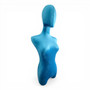 Premium Blue Velvet Female Plastic Torso with Adjustable Height Wooden Stand, full-height product view on a white background, gallery image 9 of 15
