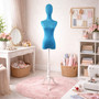 Premium Blue Velvet Female Plastic Torso with Adjustable Height Wooden Stand
