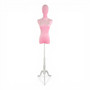 Premium Pink Velvet Female Plastic Torso with Adjustable Height Wooden Stand
