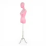Premium Pink Velvet Female Plastic Torso with Adjustable Height Wooden Stand, full-height product view on a white background, gallery image 12 of 15
