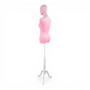 Premium Pink Velvet Female Plastic Torso with Adjustable Height Wooden Stand