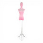 Premium Pink Velvet Female Plastic Torso with Adjustable Height Wooden Stand