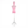 Premium Pink Velvet Female Plastic Torso with Adjustable Height Wooden Stand, full-height product view on a white background, gallery image 13 of 15