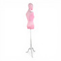 Premium Pink Velvet Female Plastic Torso with Adjustable Height Wooden Stand