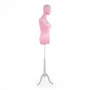 Premium Pink Velvet Female Plastic Torso with Adjustable Height Wooden Stand, full-height product view on a white background, open, centred square layout