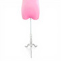 Premium Pink Velvet Female Plastic Torso with Adjustable Height Wooden Stand