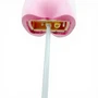 Underside of a pink velvet female torso mannequin on an adjustable metal stand