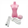 Premium Pink Velvet Female Plastic Torso with Adjustable Height Wooden Stand, full-height product view on a white background, balanced, centred square layout