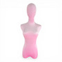 Premium Pink Velvet Female Plastic Torso with Adjustable Height Wooden Stand