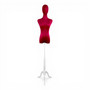Premium Red Velvet Female Plastic Torso with Adjustable Height Wooden Stand