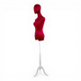 Premium Red Velvet Female Plastic Torso with Adjustable Height Wooden Stand