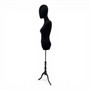 Premium Black Velvet Female Plastic Torso with Adjustable Height Wooden Stand