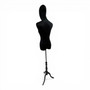 Premium Black Velvet Female Plastic Torso with Adjustable Height Wooden Stand