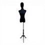 Premium Black Velvet Female Plastic Torso with Adjustable Height Wooden Stand, full-height product view on a white background, gallery image 12 of 13