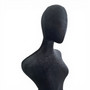 Premium Black Velvet Female Plastic Torso with Adjustable Height Wooden Stand, full-height product view on a white background, evenly lit product image
