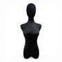 Premium Black Velvet Female Plastic Torso with Adjustable Height Wooden Stand