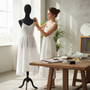 Premium Black Velvet Female Plastic Torso with Adjustable Height Wooden Stand