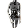 Premium Female Faceless Glossy Black Egg Head Mannequin with Chrome Arms & Base