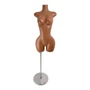 Curvy Female Torso Mannequin Brown Plastic with Extra Heavy Duty Chrome Base, base detail on a white background