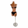 Curvy Female Torso Mannequin Brown Plastic with Extra Heavy Duty Chrome Base, base detail on a white background, full-height product photograph