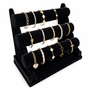 3 Tier Black Velvet Jewellery Display Stand Bracelet Watch Holder, close product view on a white background