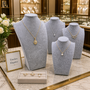 Grey Velvet Necklace Bust Display Stand Jewellery Shop Display, product shown against a coloured background