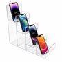 4 Tier Clear Acrylic Mobile Phone Display Stand for Retail Jewellery Long Lip