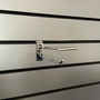 Single Prong Slat Hook with Overhead Arm for Price Ticket, printed product shown against a coloured background