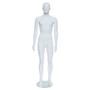Front view of a full-body male mannequin on a round glass base