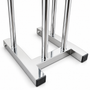Close-up of the chrome hanger stacker stand's rectangular base and upright support rails.