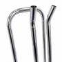 Close-up of the chrome hanger stacker stand's curved upper rails and hanger supports.