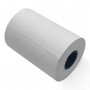 Single plain white thermal till roll shown at an angled view with its dark cardboard core visible.