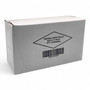 Closed white cardboard box of thermal paper rolls, shown with a printed barcode and handling label.