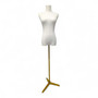 Luxury Female Dress Form with Wood Arms–Gold Stand, Adjustable, Tailor Mannequin