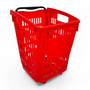 52L Red Plastic Trolley Basket w/ Wheels & Handle - Supermarket Retail Use, close product view on a white background