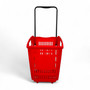 52L Red Plastic Trolley Basket w/ Wheels & Handle - Supermarket Retail Use, product shown on a white background, balanced, left-balanced square layout