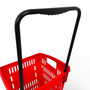 52L Red Plastic Trolley Basket w/ Wheels & Handle - Supermarket Retail Use, product shown against a coloured background