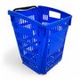 52L Blue Plastic Trolley Basket w/ Wheels & Handle - Supermarket Retail Use, close product view on a white background