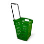52L Green Plastic Trolley Basket w/ Wheels & Handle - Supermarket Retail Use