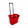 34L Red Trolley Basket w/ Wheels & Handle – Heavy Duty Plastic Shopping Cart