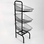 3 Tier Black Wire Basket Stand–Freestanding Display Rack for Bread,Snacks & More